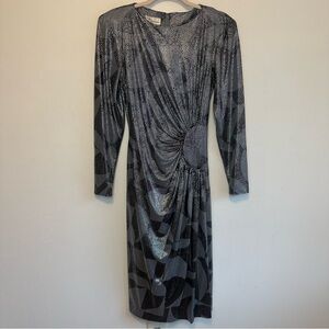 Rimini Vintage 1980s Women’s Metallic Black And Silver Party Disco Dress Size 10